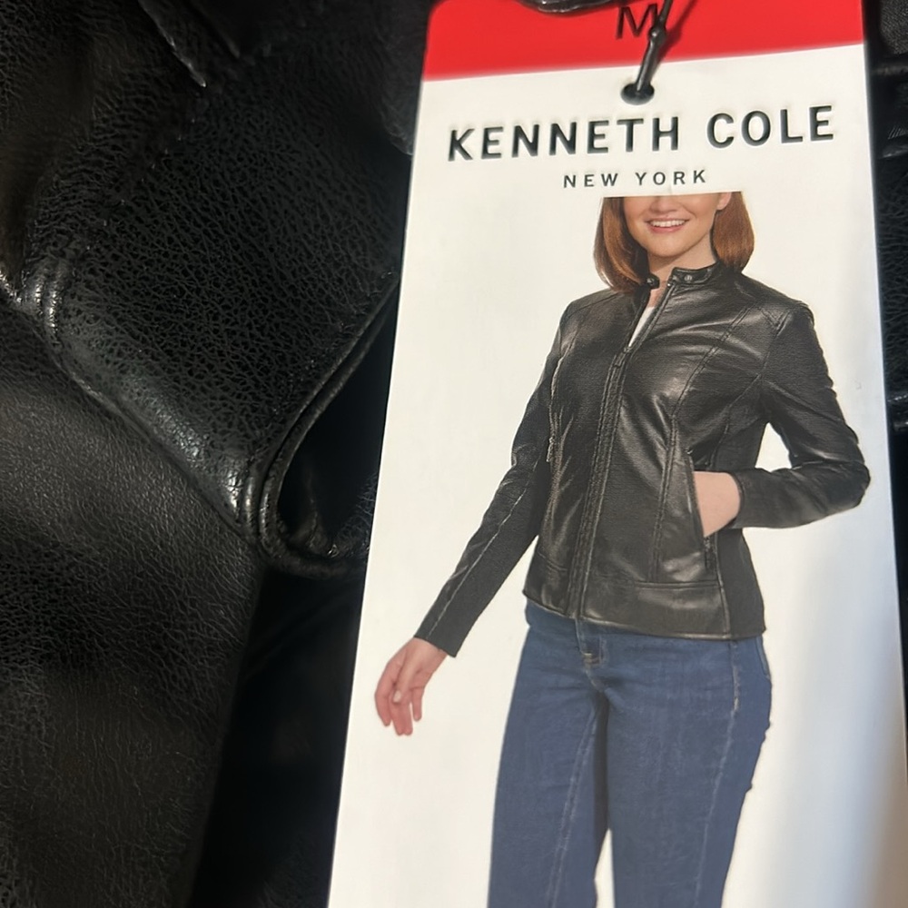 NWT Kenneth Cole Faux Leather Jacket black size M, L - Picture 2 of 12